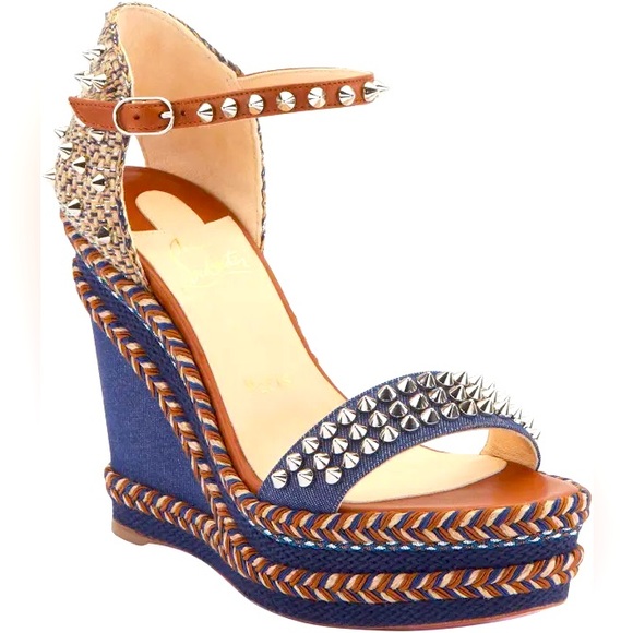 Authentic NWOT Christian Louboutin Madmonica 120 Blue/Cuoio Denim - Picture 1 of 10